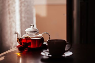 Close-up of teapot on table