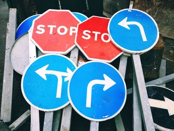 High angle view of road sign