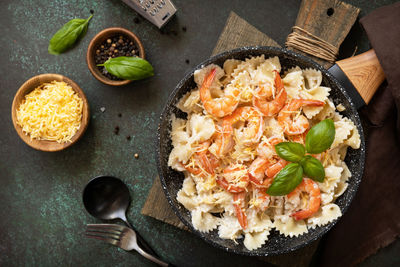 High angle view of food in bowl on table