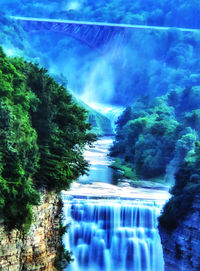 Scenic view of waterfall amidst trees in forest