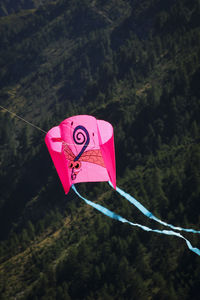 Close-up of heart shape hanging on tree against mountain