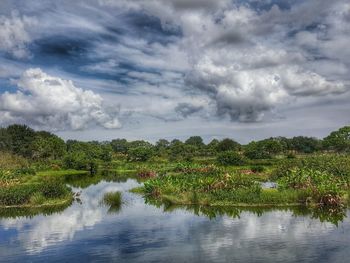 Scenic view of lake against sky