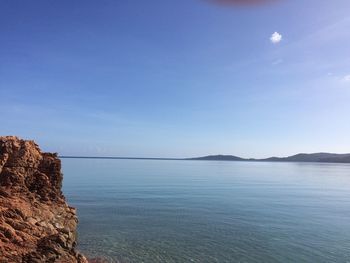 Scenic view of sea against blue sky