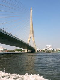 Suspension bridge over river