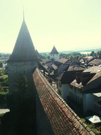 Town against clear sky