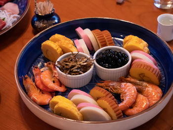 High angle view of meal served on table