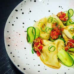 High angle view of vegetables in plate