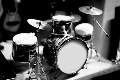 Close-up of toy drum kit in store