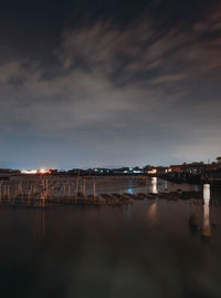 Reflection of illuminated buildings in water at night