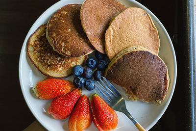 High angle view of breakfast on table