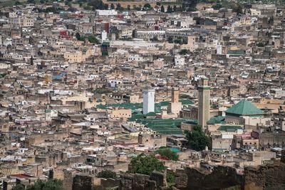 High angle view of buildings in city