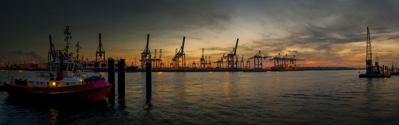 Harbor panorama in the evening in hamburg