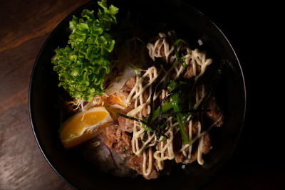 High angle view of food in bowl