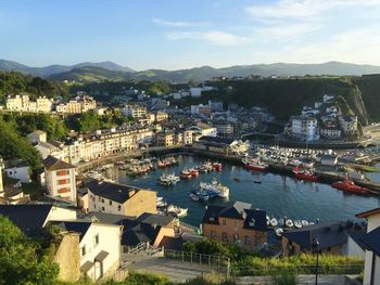 High angle view of city at waterfront