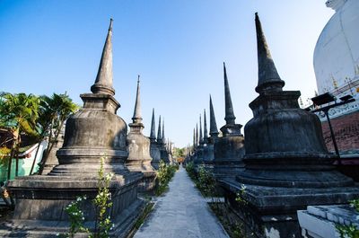 Road leading towards clear blue sky
