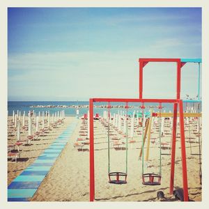 View of beach against blue sky