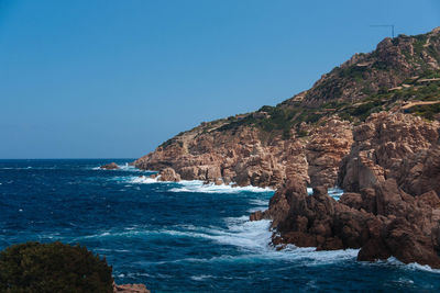 Scenic view of sea against clear blue sky