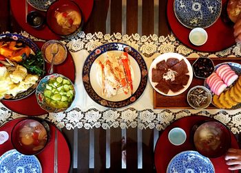 High angle view of food in plate