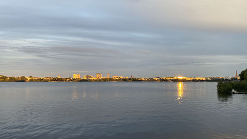 Scenic view of sea against sky at sunset