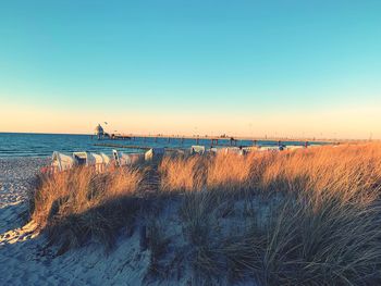 Scenic view of sea against clear sky