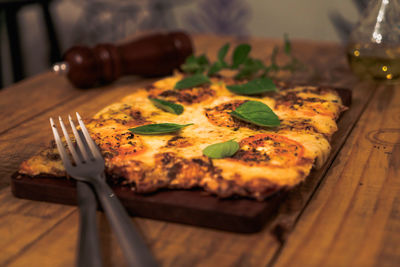 Close-up of pizza on table