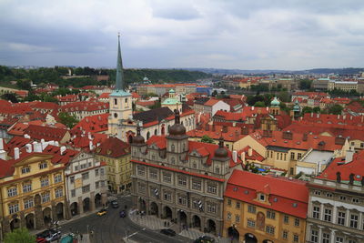 High angle shot of townscape against sky