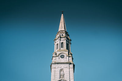 Low angle view of clock tower against sky