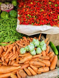 Fresh vegetables in market stall