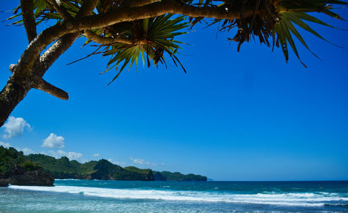 Scenic view of sea against blue sky