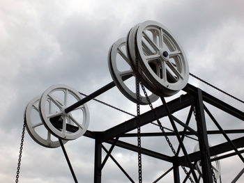 Low angle view of wheel against sky