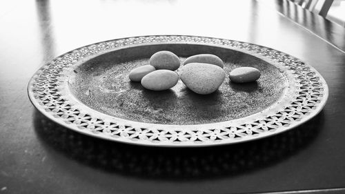 High angle view of breakfast in plate on table