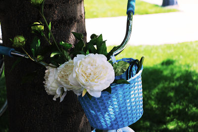 Close-up of flower bouquet in basket