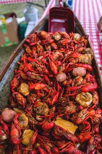 Close-up of seafood served in plate