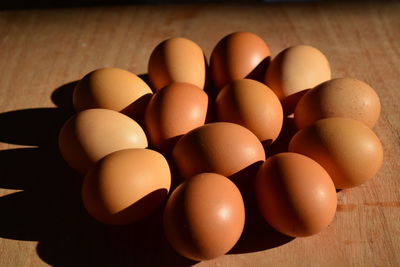 High angle view of eggs in container on table