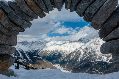 Scenic view of snowcapped mountains against sky