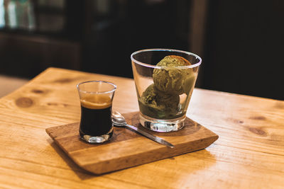 Close-up of beer glass on table