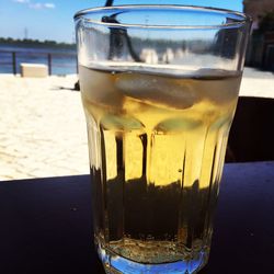 Close-up of beer in glass on table