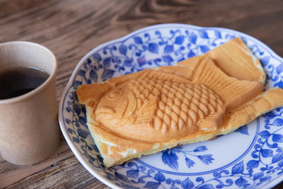 Close-up of breakfast served on table