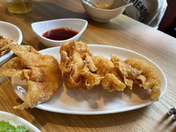 High angle view of serving food in plate