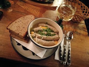 High angle view of soup in bowl