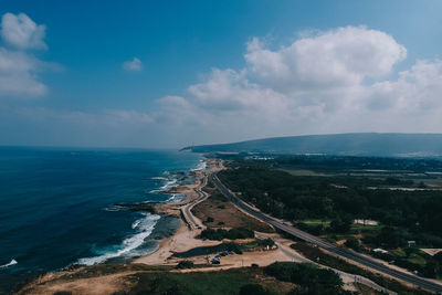 Drone photo northern israel lebanon view of sea 