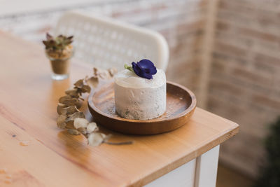 Close-up of dessert in plate on table