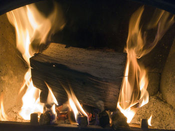 Close-up of wood burning in fireplace