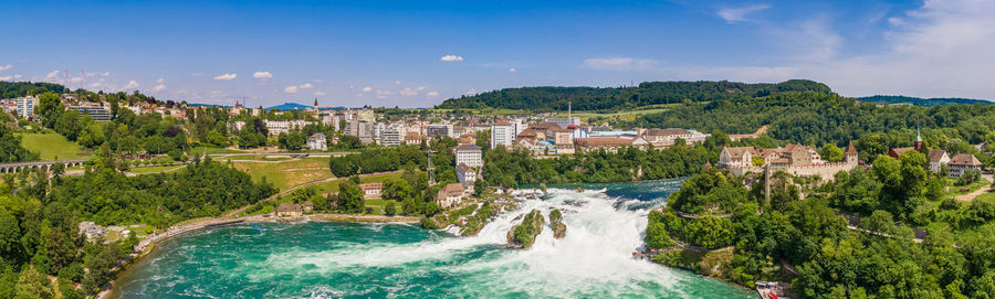 Aerial view of rheinfall against sky