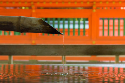 Close-up of pouring water in shrine