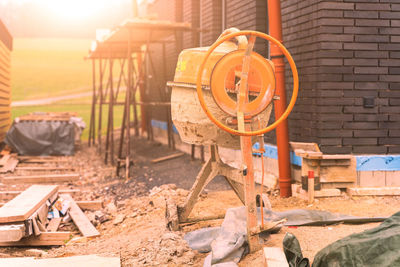 Close-up of fire hydrant at construction site