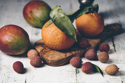 Lychees tangerines and mangos in insta-style