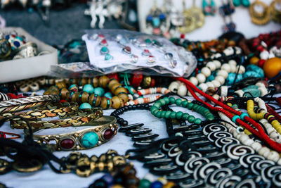 Close-up of multi colored decorations for sale in market