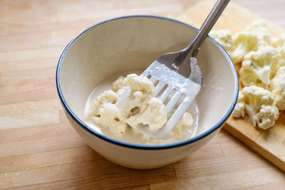 Close-up of food in bowl on table