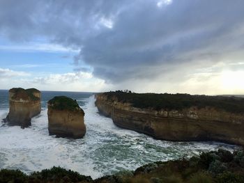 Panoramic view of rocks against sky